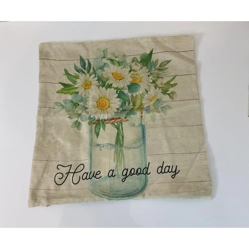 Set of 4 Farmhouse Floral Throw Pillow Covers 18x18 Daisy Bee Truck Beige